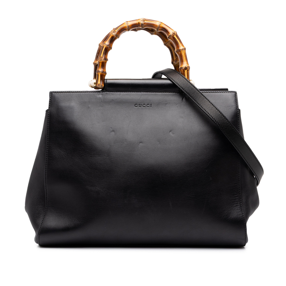 Pre-Loved Gucci Medium Leather Bamboo Nymphaea Satchel